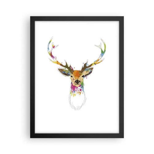Plakat i sort ramme - Blid kronhjort badet i farver - 30x40 cm