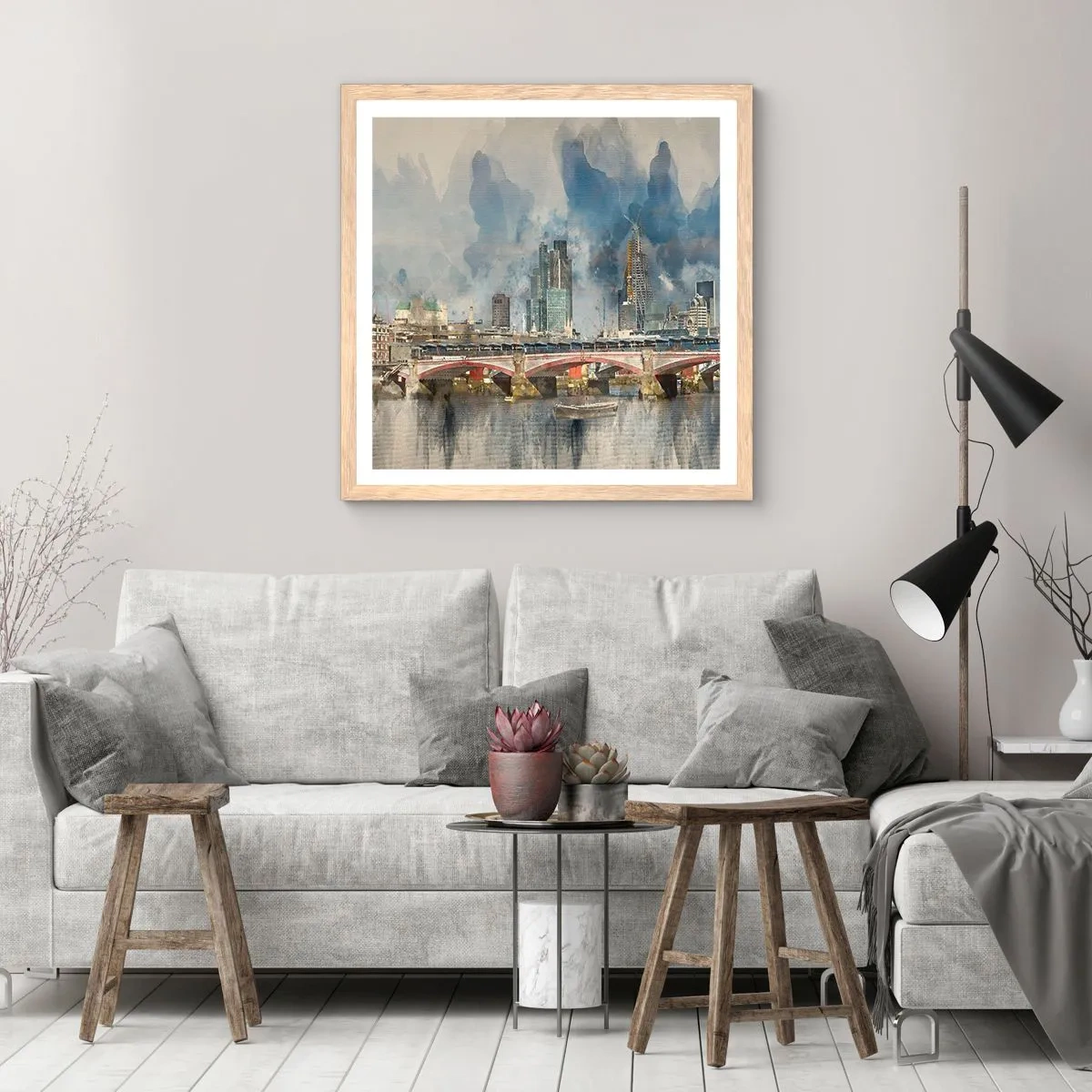 Plakat i ramme af lyst egetræ - London i al sin pragt - 40x40 cm