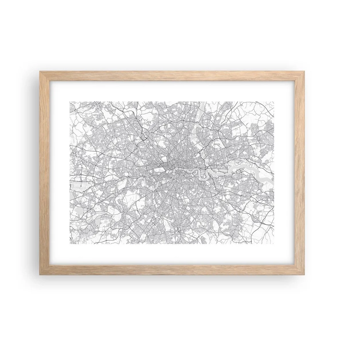 Plakat i ramme af lyst egetræ - Kort over Londons labyrint - 40x30 cm