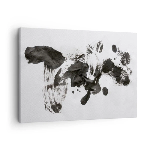 Lærredstryk - Billede på lærred - Abstrakt komposition af sorte pletter på en hvid baggrund - 70x50cm - En metode i galskaben? - Moderne vægdekoration til stue og soveværelse ARTTOR