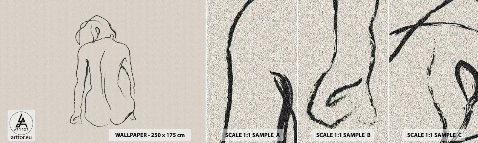 Fototapet Prøve Standard Eco - Nøgen pige - Handling, Linje, Tegning - 100x30 cm