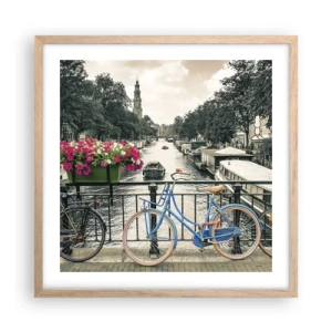 Plakat i ramme af lyst egetræ - Farverne i Amsterdams gader - 50x50 cm