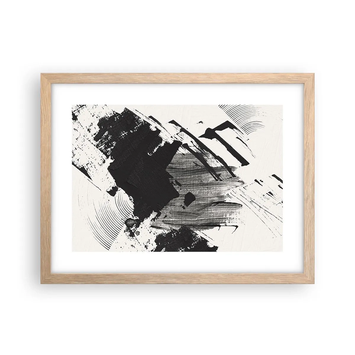 Plakat i ramme af lyst egetræ - Abstraktion - det sortes udtryk - 40x30 cm