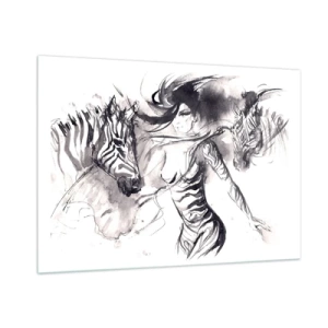 Billede på glas - Danser med zebraer - 100x70 cm