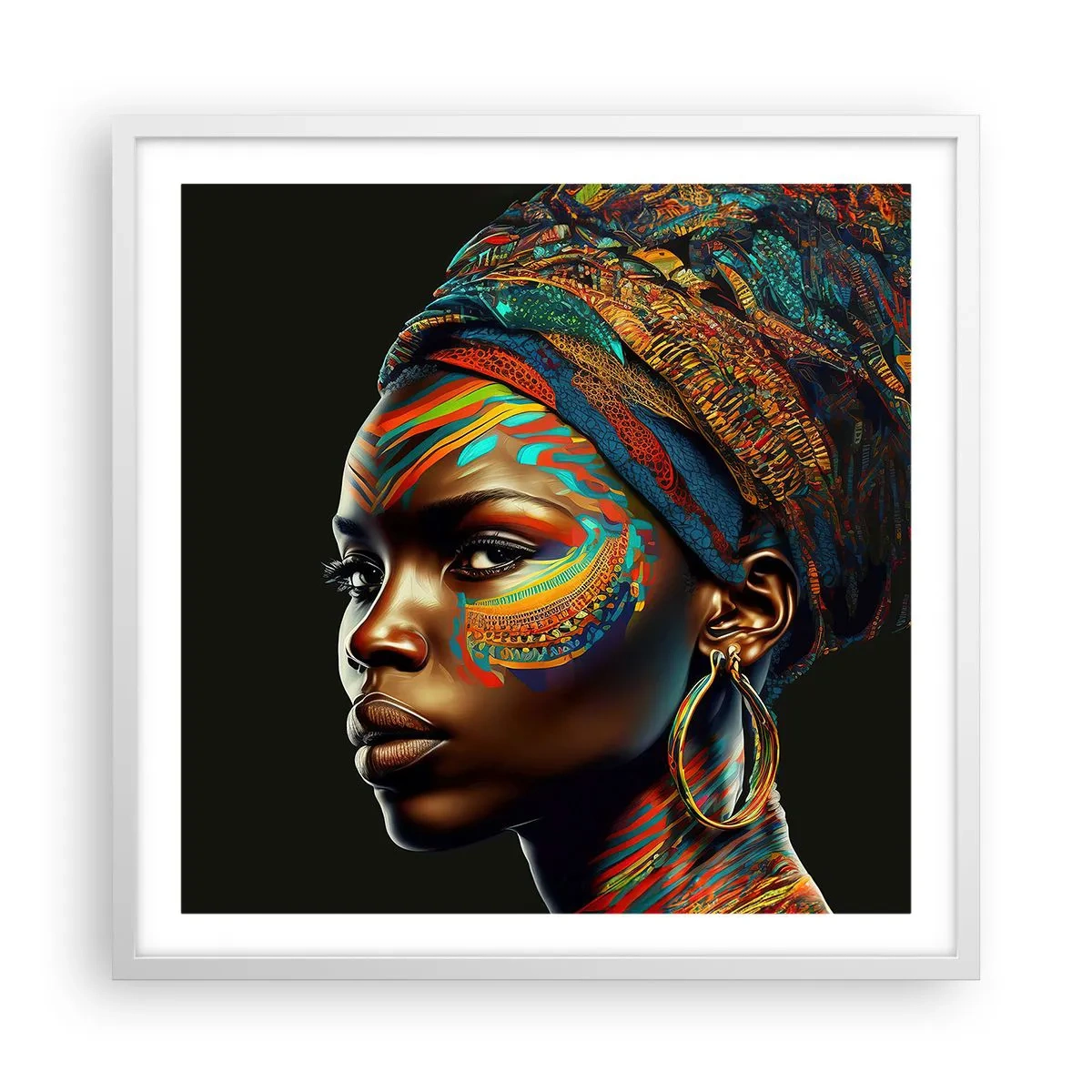 Plakat i hvid ramme - Afrikansk dronning - 60x60 cm