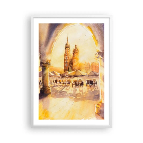 Plakat i hvid ramme - Øst over markedet i Kraków - 50x70 cm