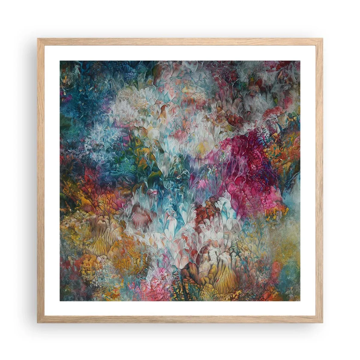 Plakat i ramme af lyst egetræ - I fuldt flor - 60x60 cm
