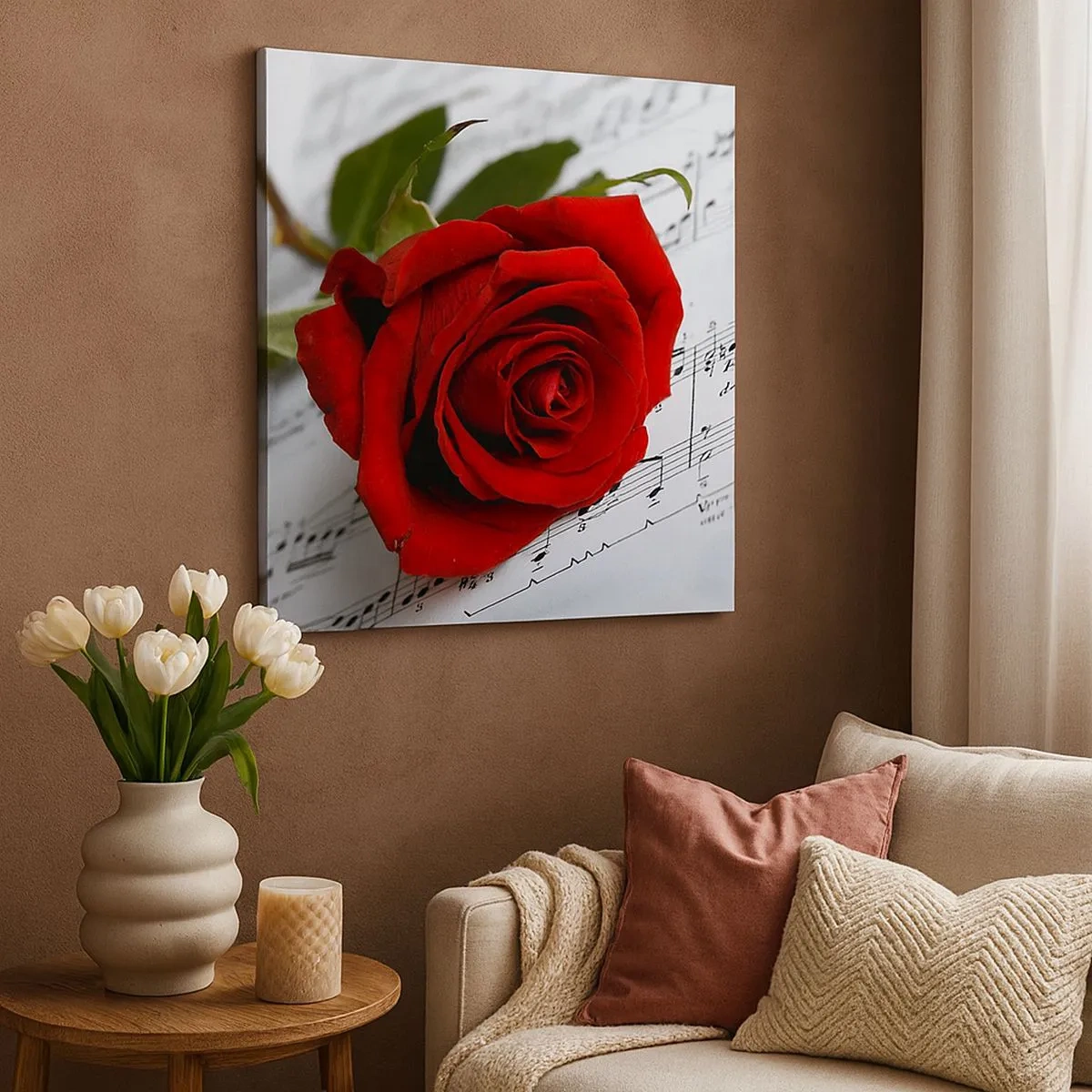 Lærredstryk - Billede på lærred - Musik af følelser i skarlagenrødt - 30x30 cm