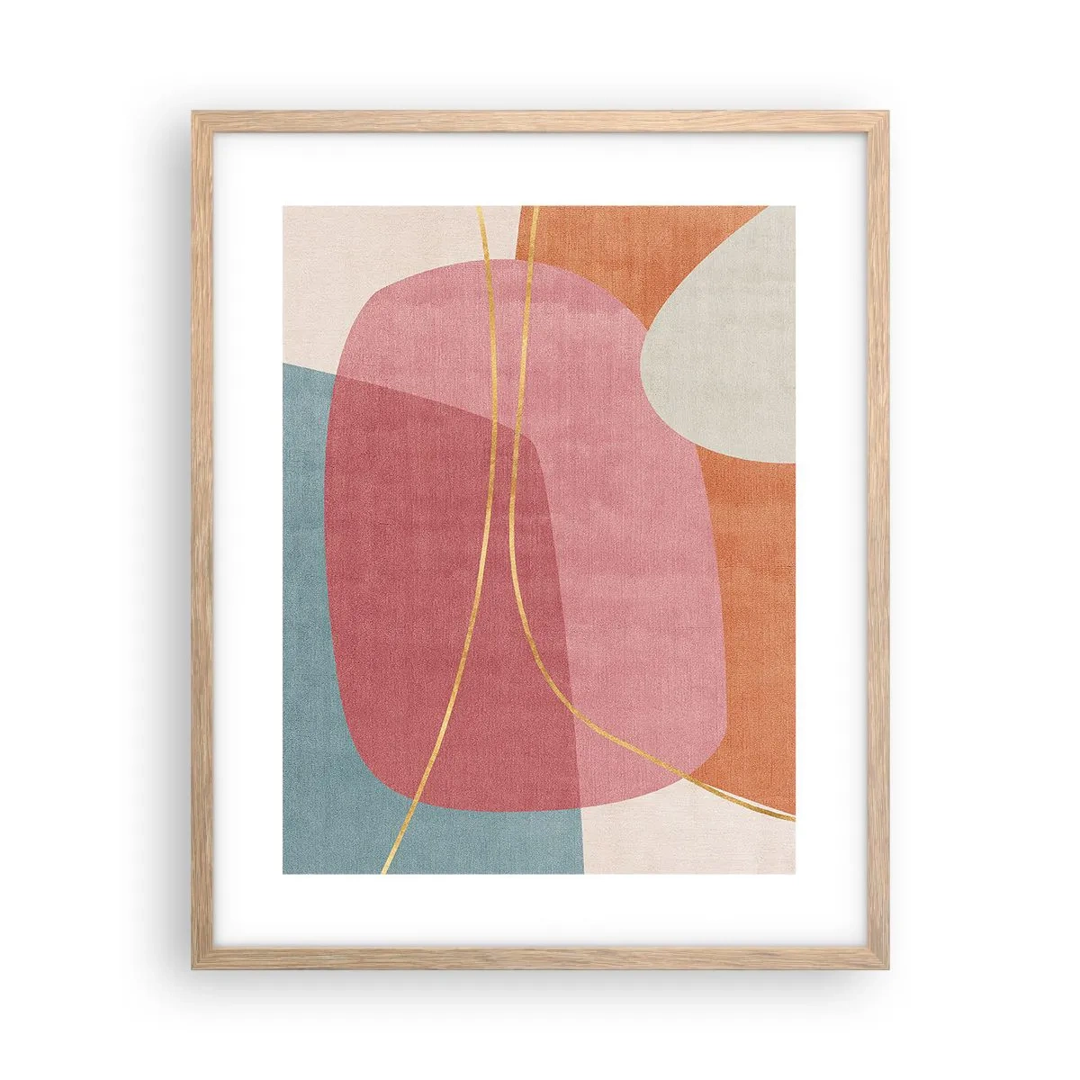 Plakat i ramme af lyst egetræ - Pastelkomposition med guldtråd - 40x50 cm