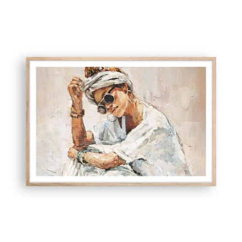 Plakat i ramme af lyst egetræ - Portræt i fuldt sollys - 91x61 cm