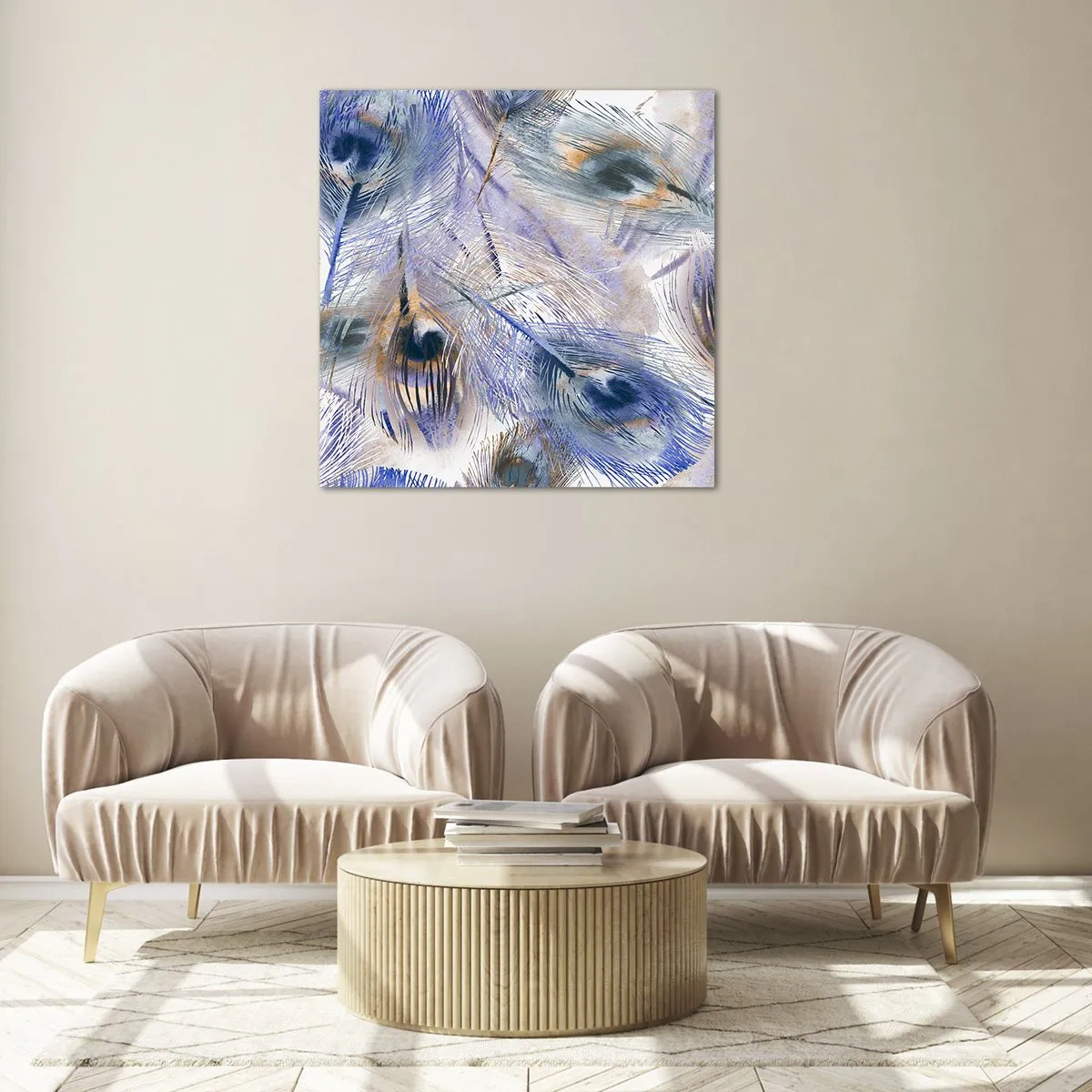 Billede på glas - Påfugl sammensætning - 70x70 cm