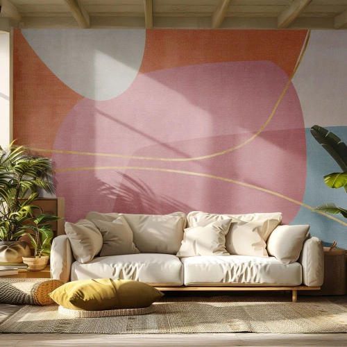 Fototapet Premium Sand - Pastelkomposition med guldtråd - Abstraktion, Minimalisme, Former - 400x280 cm