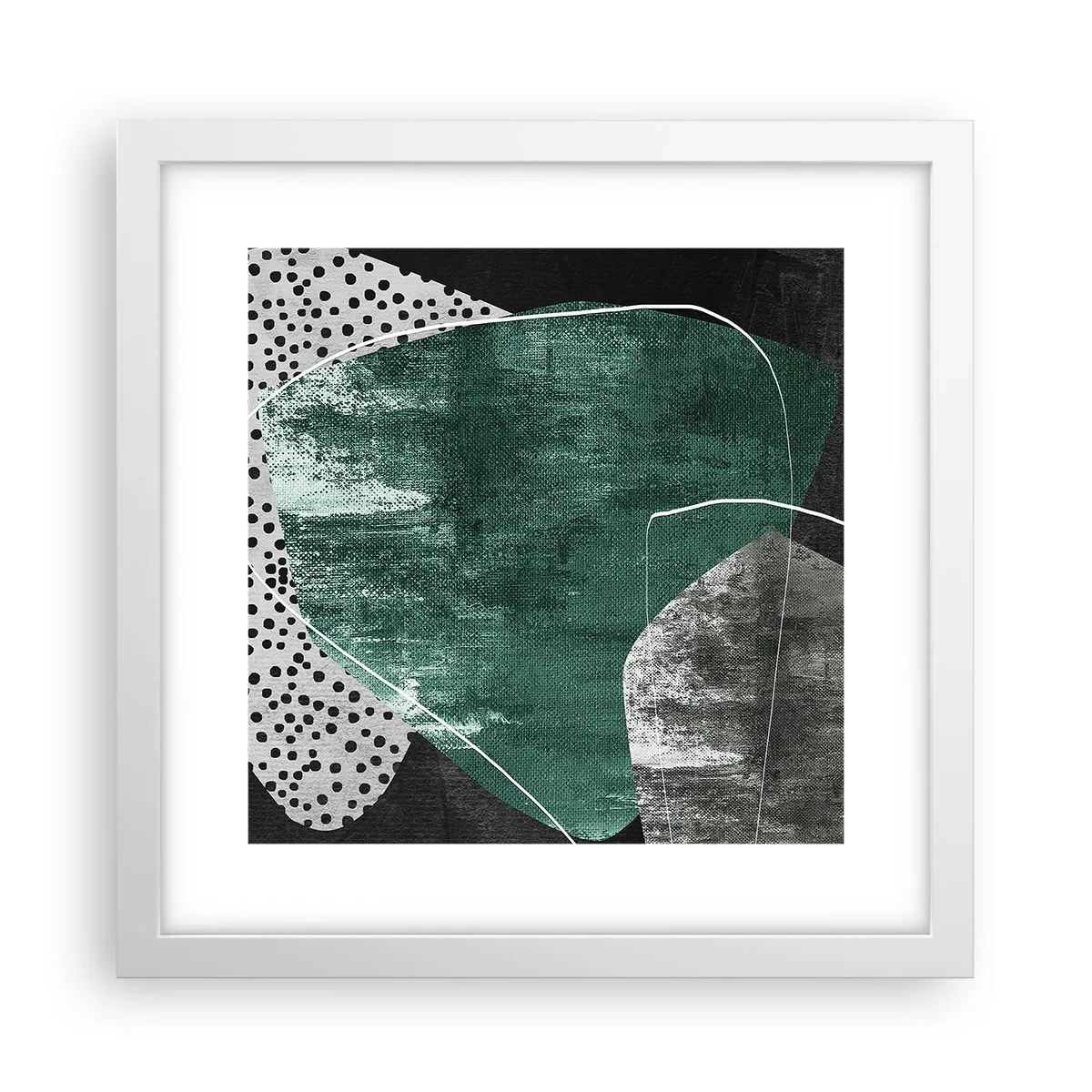 Plakat i hvid ramme - Farverig abstraktion med en guldflager - 30x30 cm