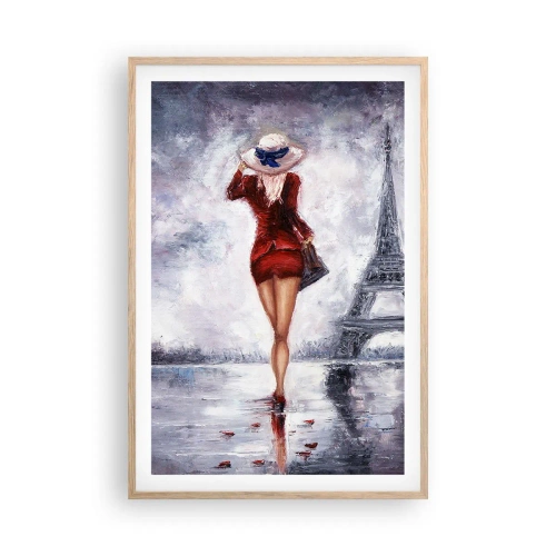 Plakat i ramme af lyst egetræ - Parisiske symboler - 61x91 cm