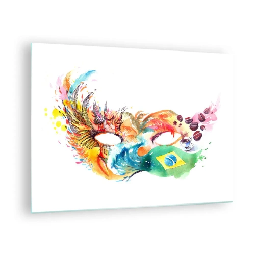 Billede på glas - En farverig maske inspireret af det brasilianske karneval - 70x50cm - Brasilien byder velkommen med samba - Moderne vægdekoration til stue og soveværelse ARTTOR
