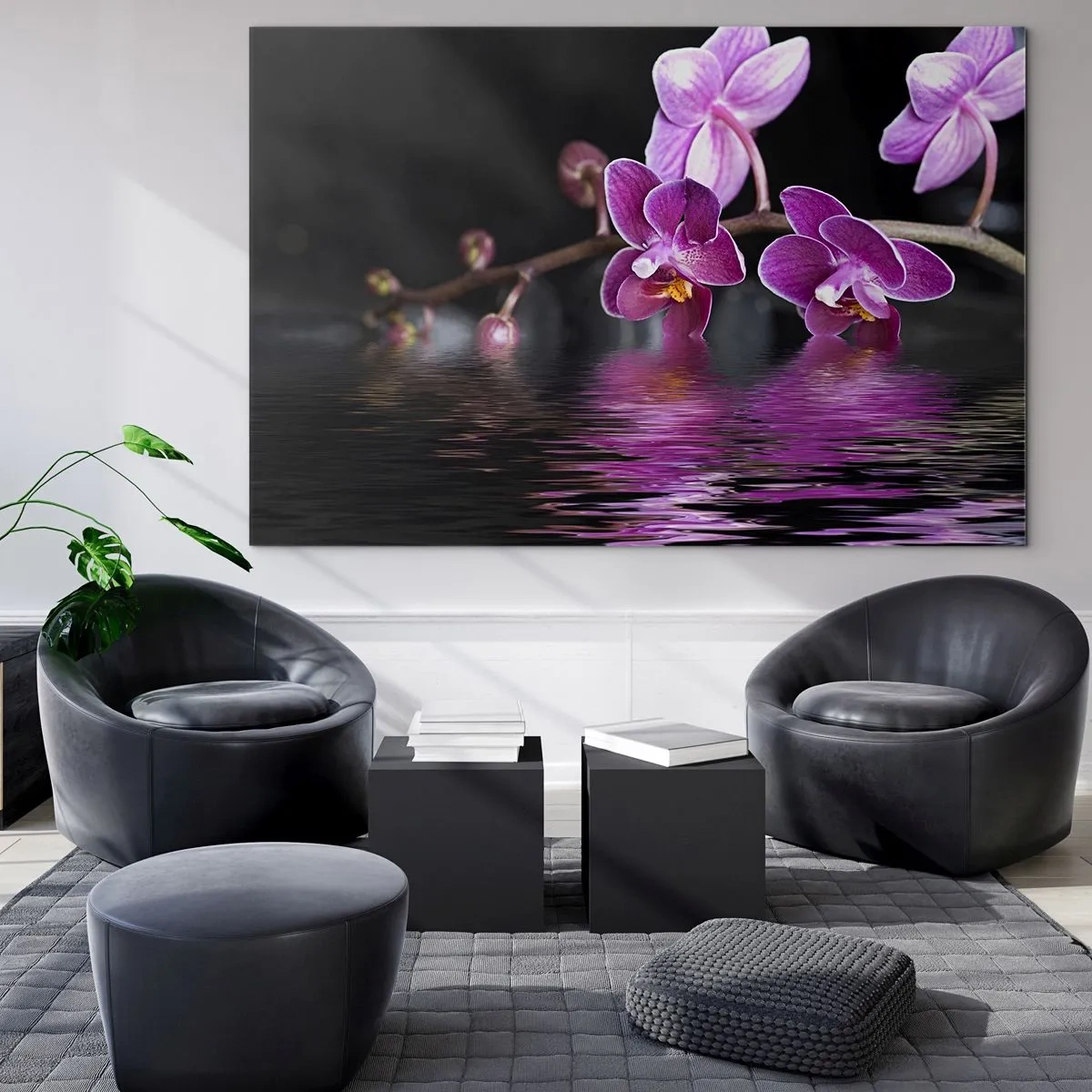 Billede på glas - En lilla afspejling af skønhed - 120x80 cm