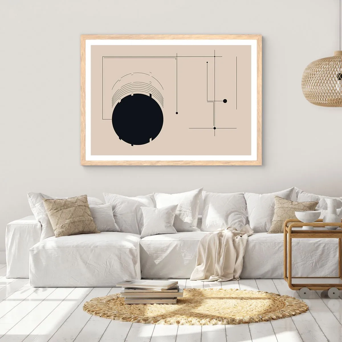 Plakat i ramme af lyst egetræ - Fjedrende og dynamisk komposition - 50x40 cm