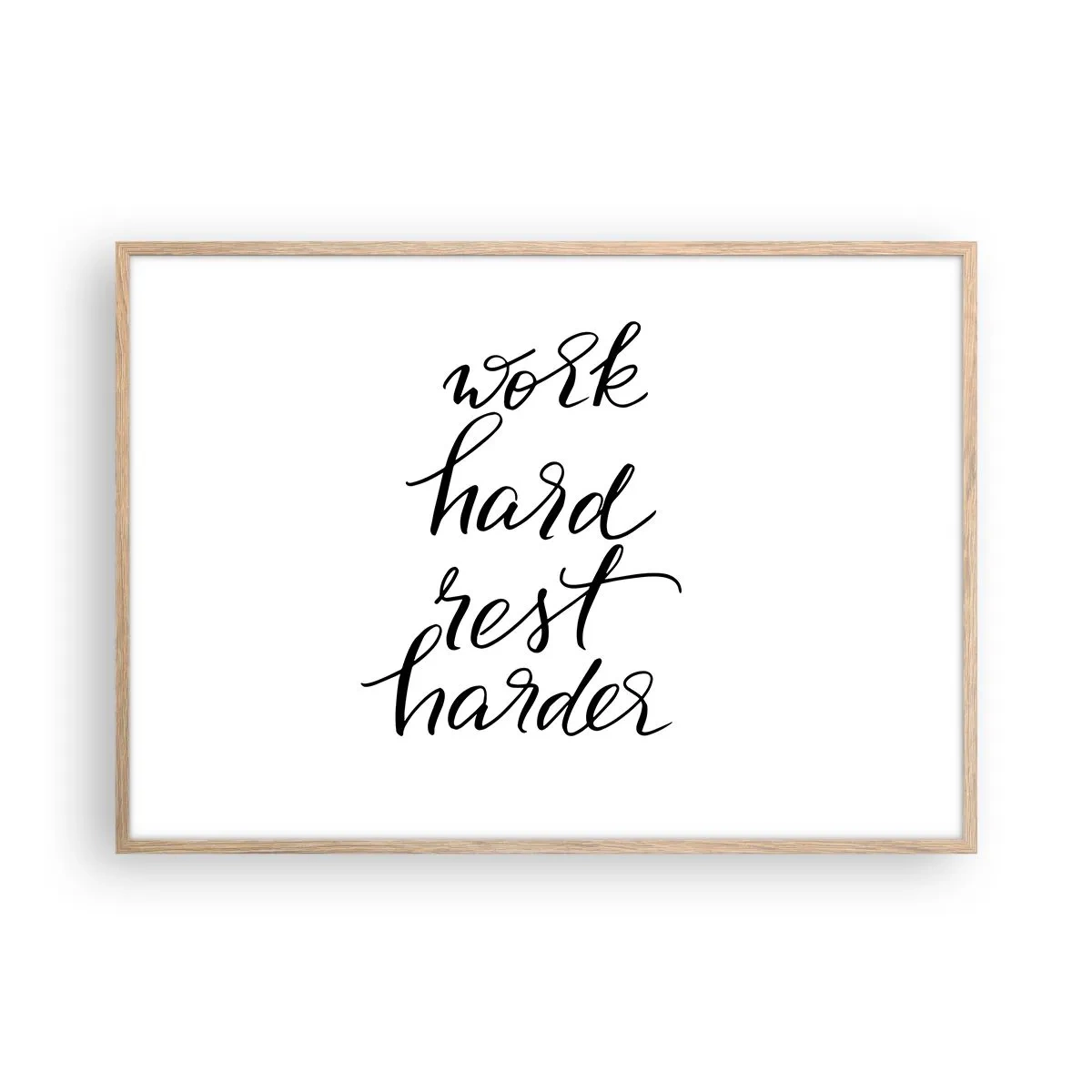 Plakat i ramme af lyst egetræ - Balance i livet - 100x70 cm