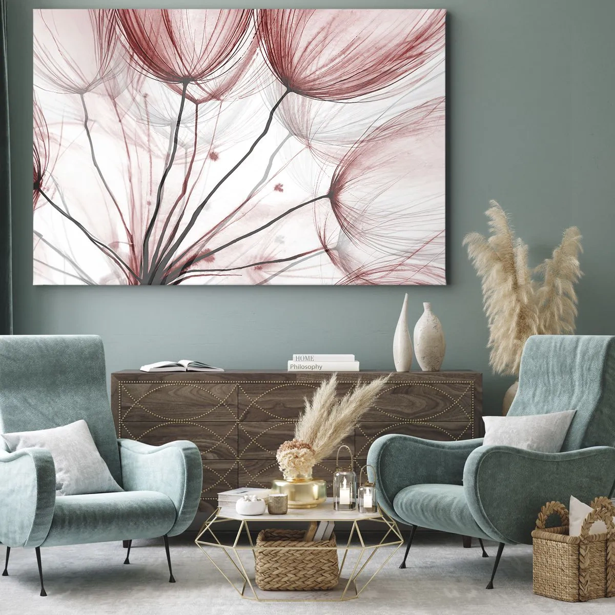 Lærredstryk - Billede på lærred - Fine blomster i røde nuancer på en lys baggrund - 70x50cm - Før afgang - Moderne vægdekoration til stue og soveværelse ARTTOR