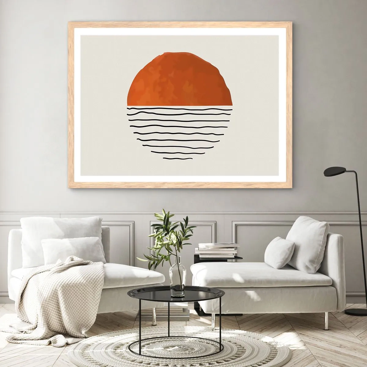 Plakat i ramme af lyst egetræ - I en japansk atmosfære - 100x70 cm