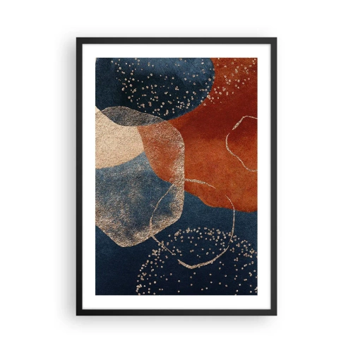 Plakat i sort ramme - En abstrakt komposition i nuancer af marineblå og guld - 50x70cm - Lethed i tilværelsen - Moderne vægdekoration til stue og soveværelse ARTTOR