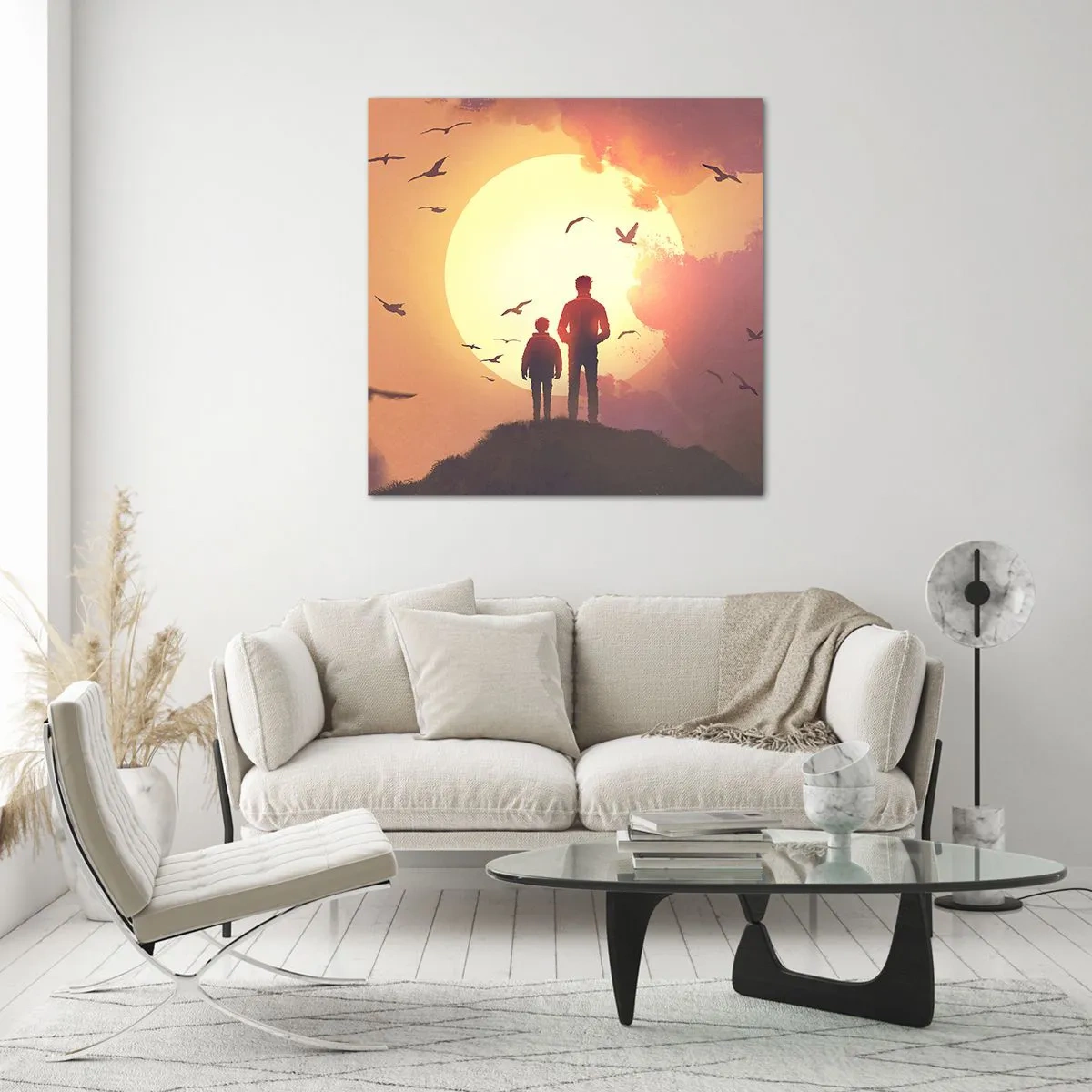 Billede på glas - Ansigt til ansigt med solen - 70x70 cm