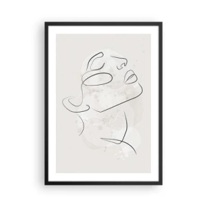 Plakat i sort ramme - Minimalistisk ansigtsportræt i lineær stil - 50x70cm - Skitse af drømmen - Moderne vægdekoration til stue og soveværelse ARTTOR