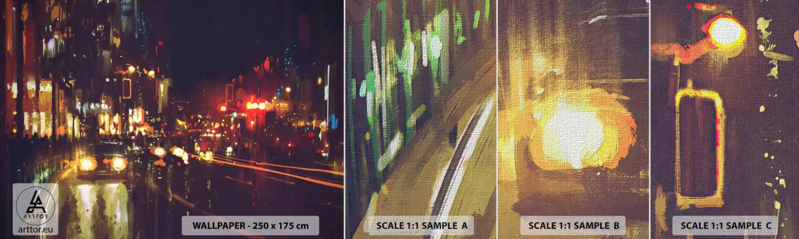 Prøve Fototapet Premium Canvas - Sænket i nattens lys - By, Arkitektur, Natteliv - 100x30 cm