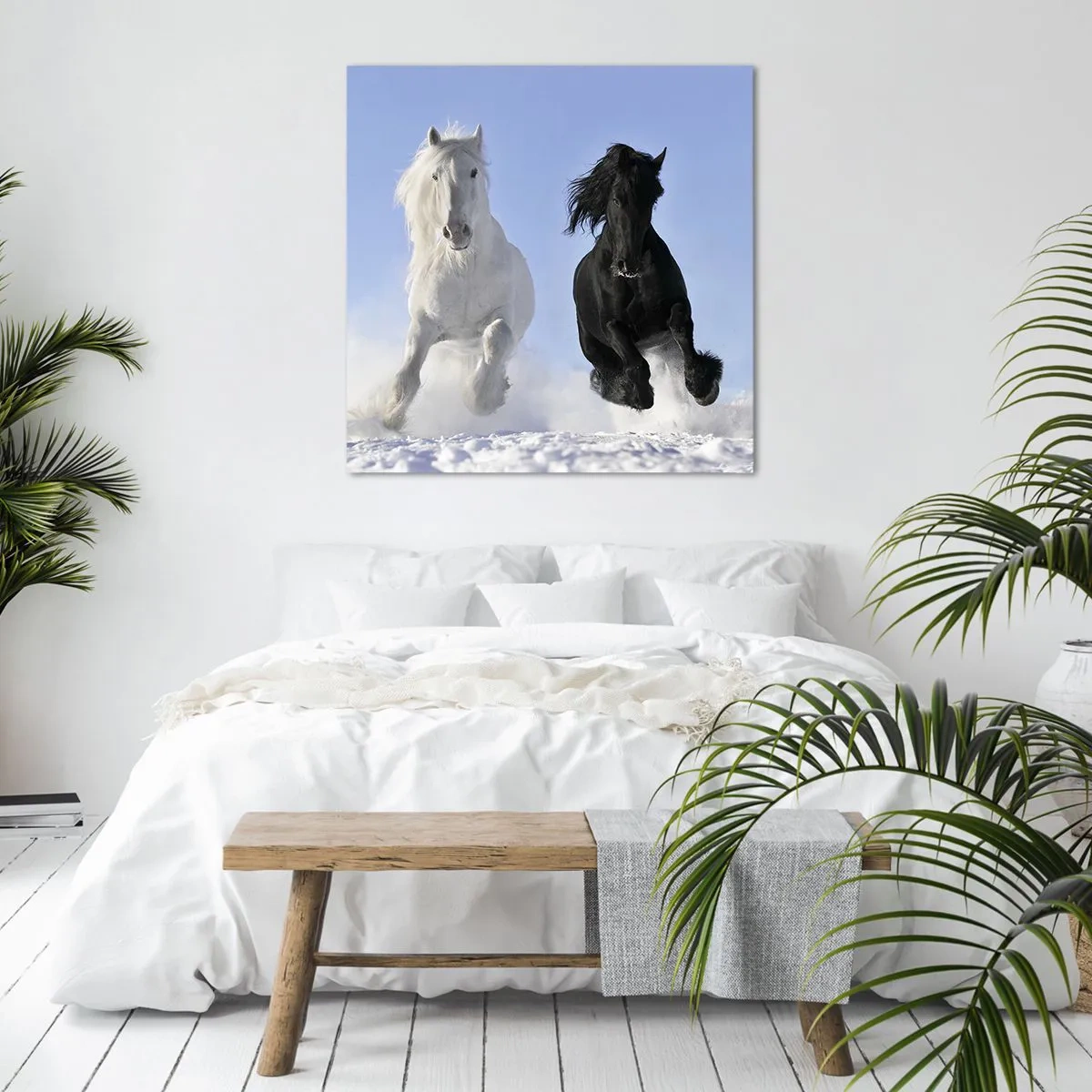Lærredstryk - Billede på lærred - Sort og hvid galop - 60x60 cm