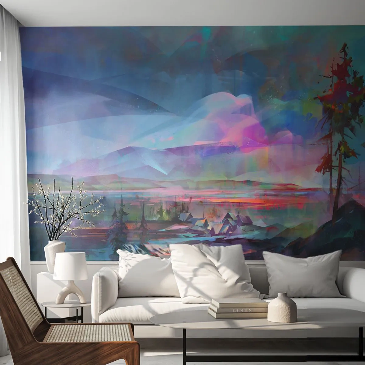 Fototapet Selvklæbende Deluxe Sticker - Under en venlig himmel - Abstraktion, Landskab, Bjerge - 450x315 cm