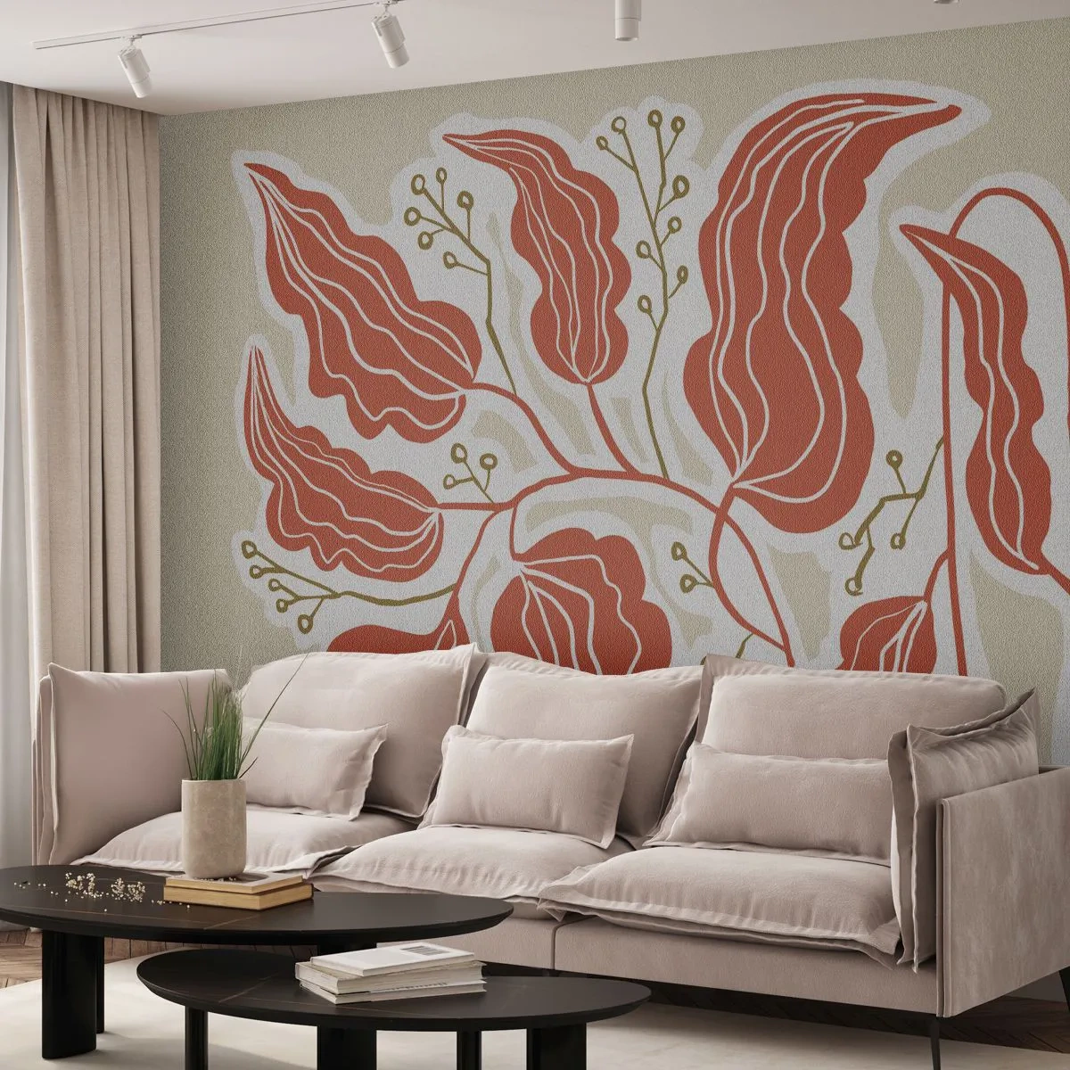 Fototapet Standard Eco - Folk og koral - Boho, Botanisk, Blomster - 500x350 cm