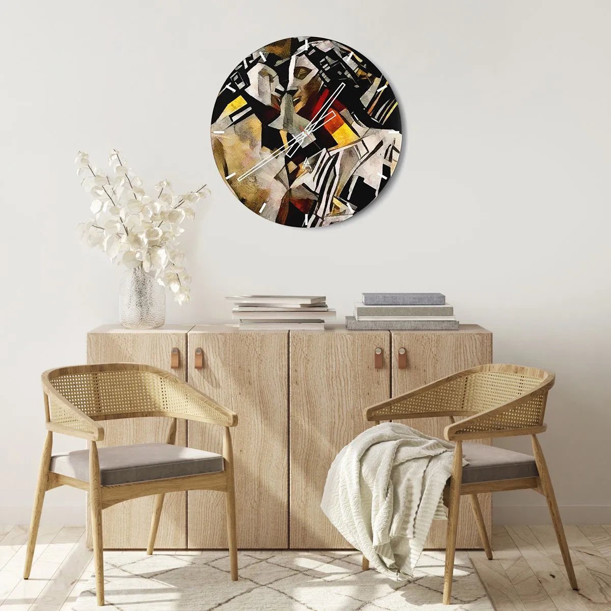 Vægur, Uret - Kubistisk repræsentation af to figurer i abstrakte former - 30x30cm - Statuesk kys - Moderne vægdekoration til stue, køkken og soveværelse ARTTOR