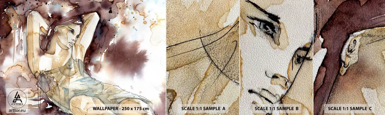 Prøve Fototapet Premium Sand - I stemning af lilla - Abstraktion, Kvinde, Legeme - 100x30 cm
