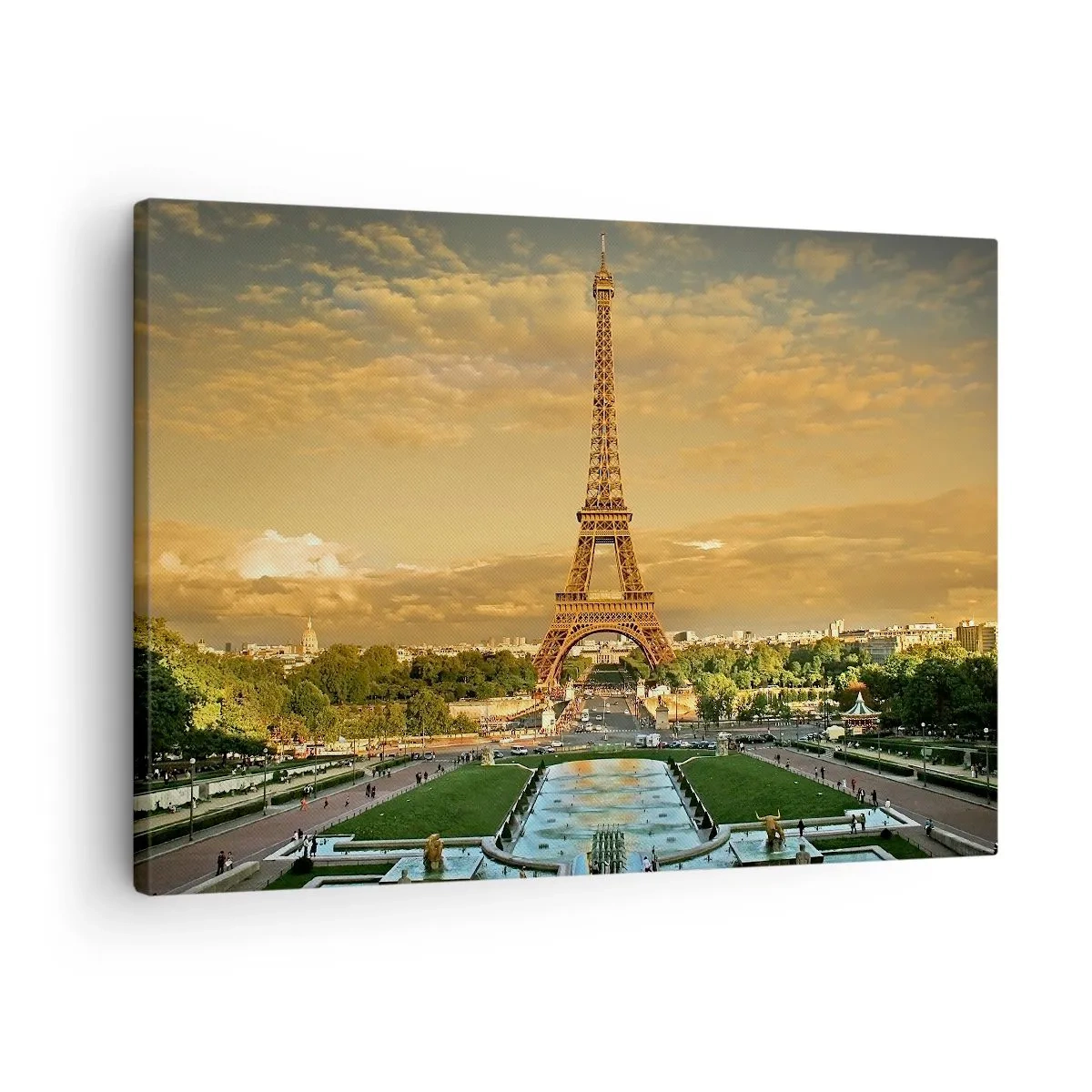 Lærredstryk - Billede på lærred - Eiffeltårnet i Paris ved solnedgang - 70x50cm - Dronningen af Paris - Moderne vægdekoration til stue og soveværelse ARTTOR