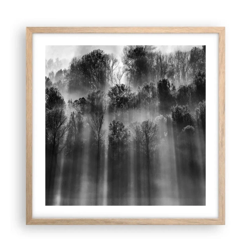 Plakat i ramme af lyst egetræ - I stråler af lys - 50x50 cm