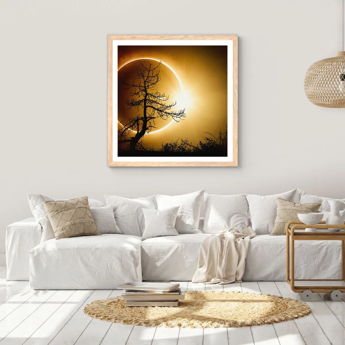 Plakat i ramme af lyst egetræ - Total formørkelse - 60x60 cm