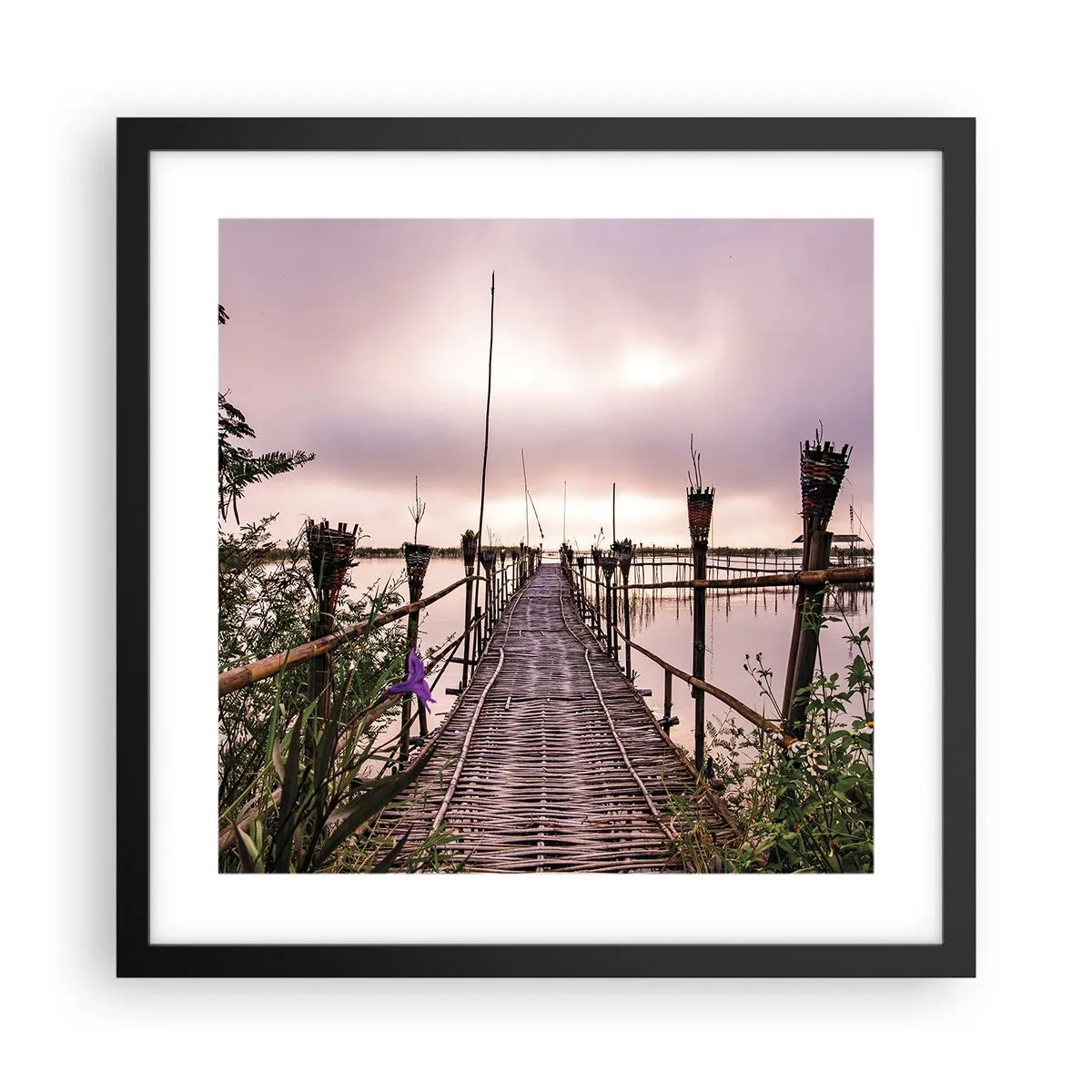 Plakat i sort ramme - Den stille og rolige atmosfære i Asien - 40x40 cm