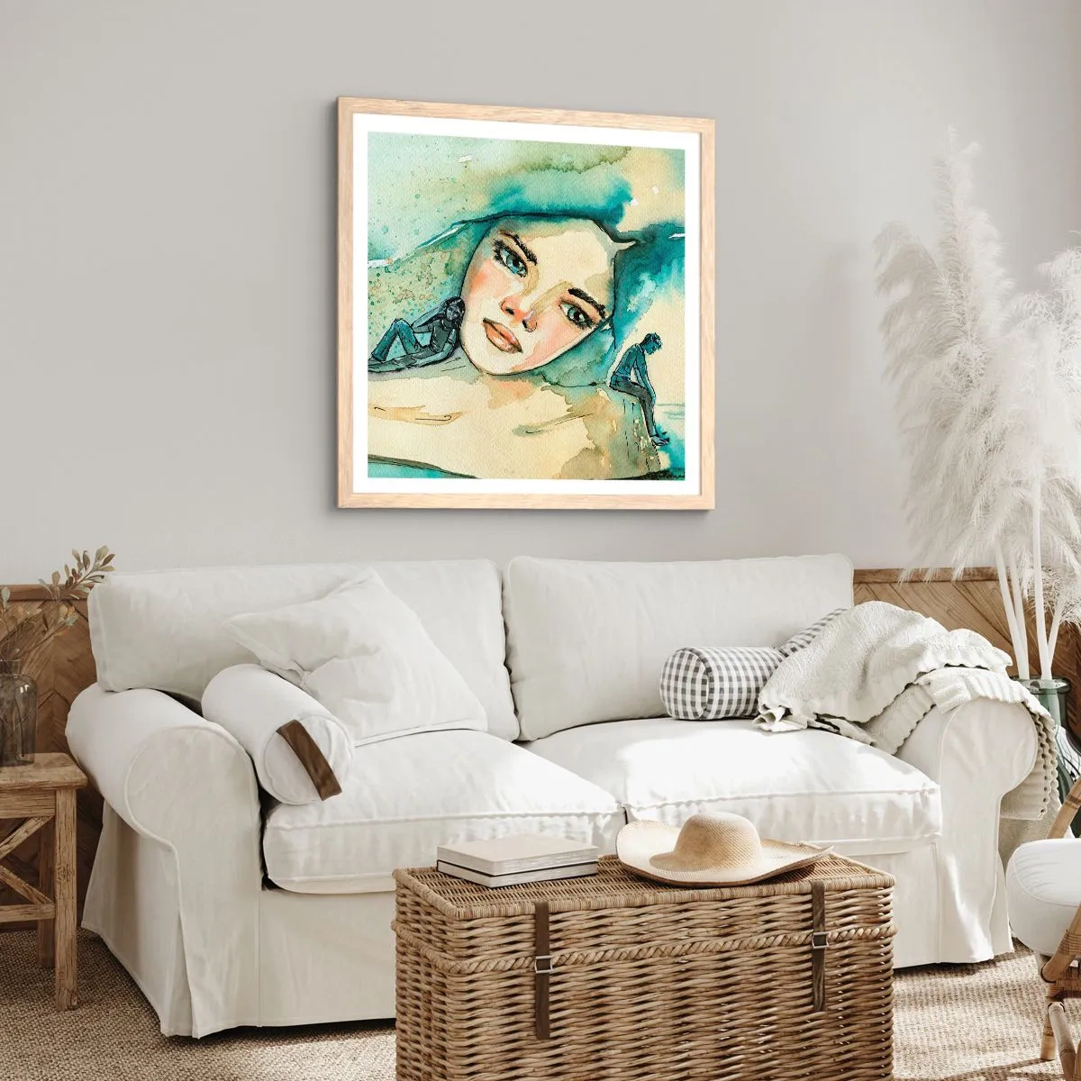 Plakat i ramme af lyst egetræ - Am I blue? - 50x50 cm