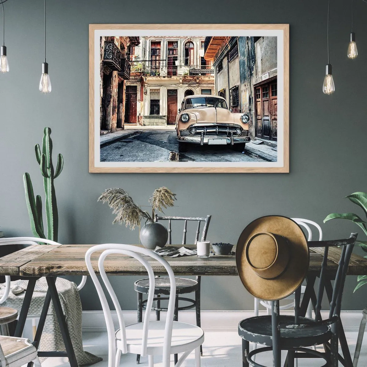 Plakat i ramme af lyst egetræ - Siesta i Havana - 40x30 cm