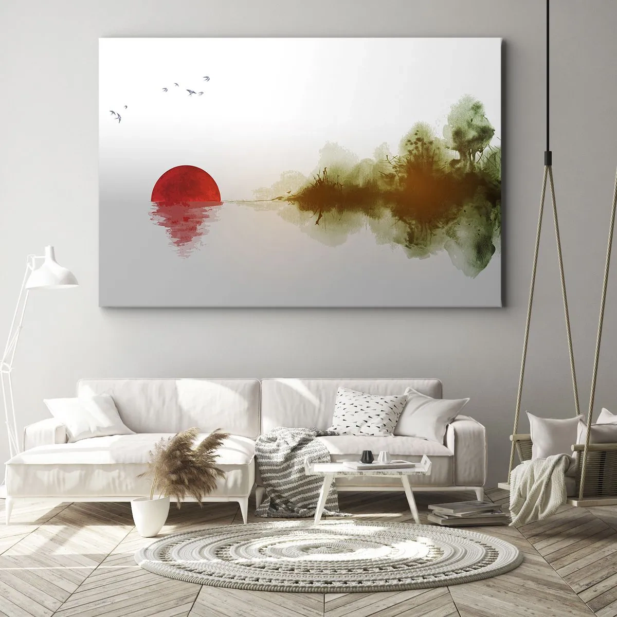 Lærredstryk - Billede på lærred - Abstrakt solnedgang over en sø med refleksion - 70x50cm - Et løfte om fred - Moderne vægdekoration til stue og soveværelse ARTTOR