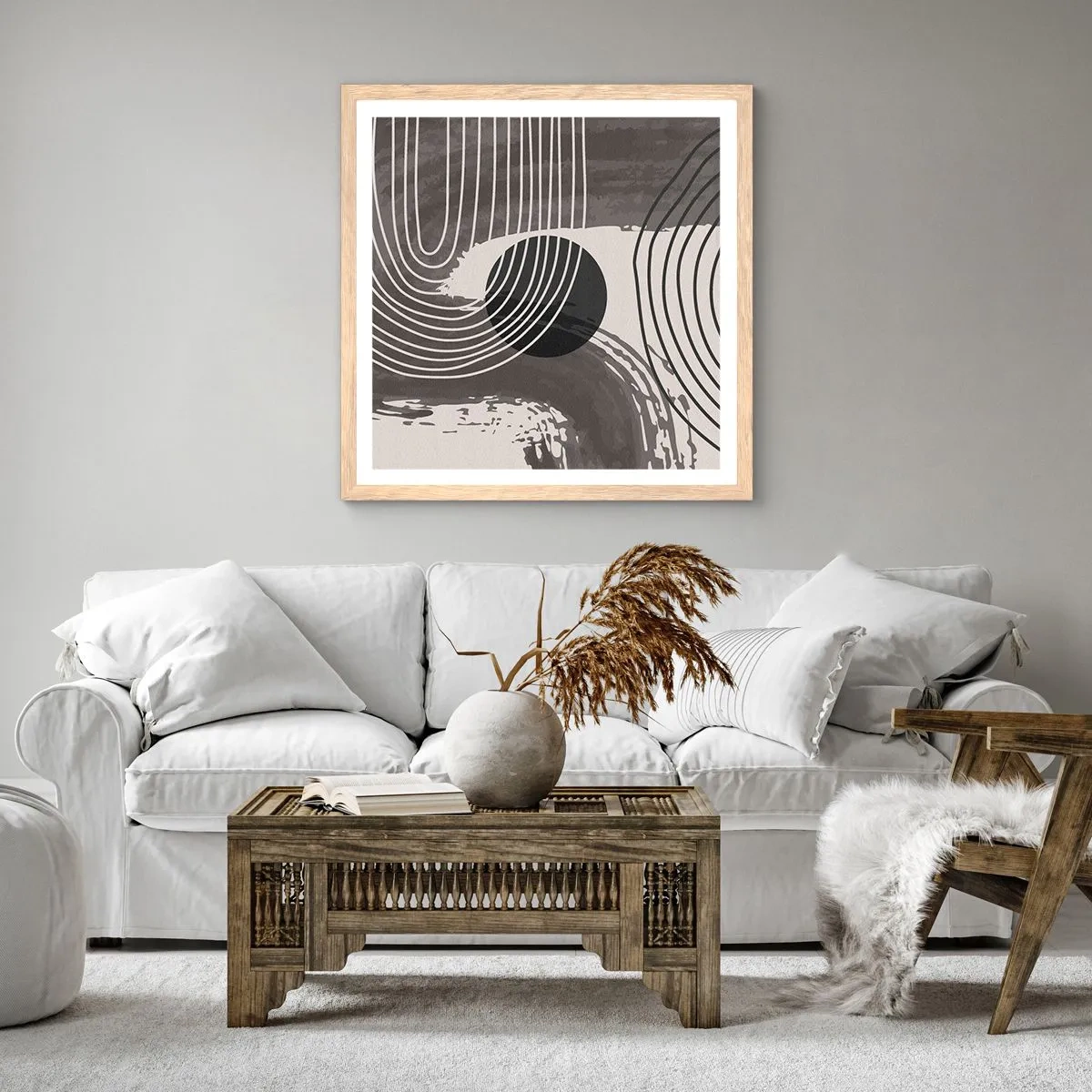 Plakat i ramme af lyst egetræ - Oval vinder - 60x60 cm