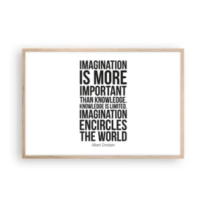 Plakat i ramme af lyst egetræ - Einstein om fantasiens kraft - 91x61 cm