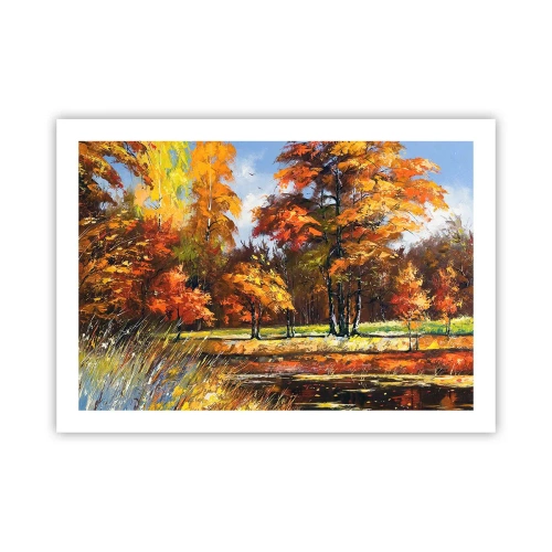 Plakat - Landskab i guld og bronze - 70x50 cm