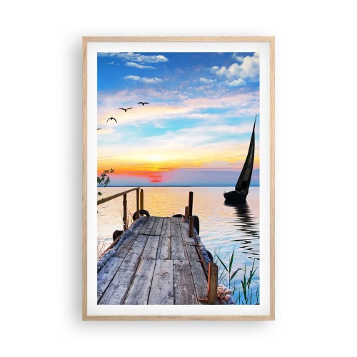 Plakat i ramme af lyst egetræ - Godaften - 61x91 cm