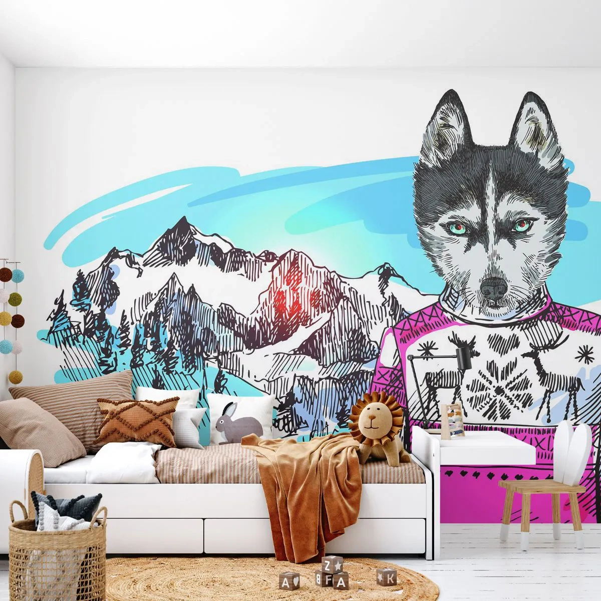 Fototapet Premium Canvas - Ulv i fåreuld - Abstraktion, Ulv, For børn - 400x280 cm