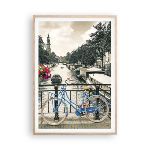Plakat i ramme af lyst egetræ - Farverne i Amsterdams gader - 70x100 cm