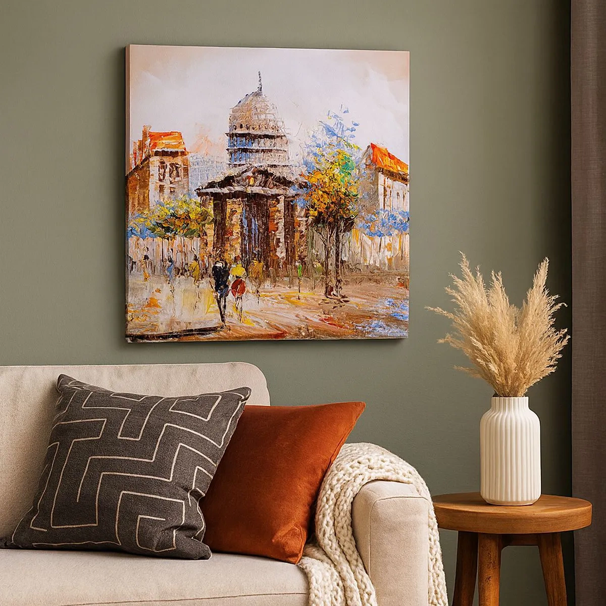 Lærredstryk - Billede på lærred - En parisisk spadseretur - 30x30 cm