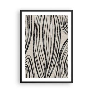 Plakat i sort ramme - Abstrakte sorte linjer på en beige baggrund - 50x70cm - Et spild af linjer - Moderne vægdekoration til stue og soveværelse ARTTOR