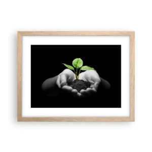 Plakat i ramme af lyst egetræ - Jeg elsker naturen, jeg beskytter den - 40x30 cm