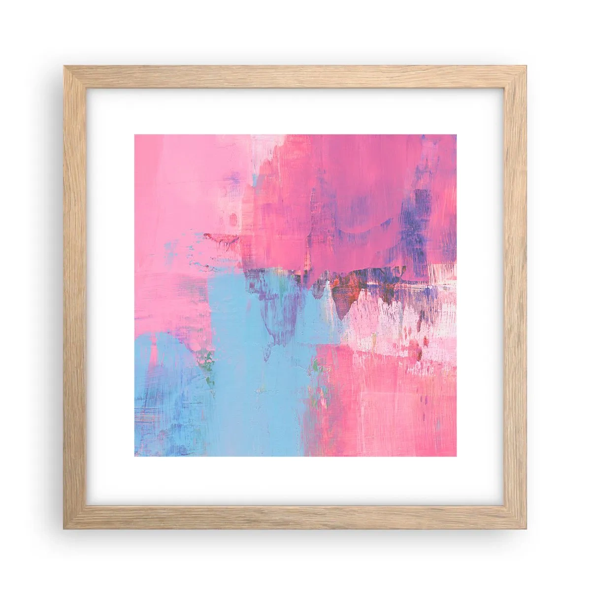 Plakat i ramme af lyst egetræ - Lyserød, blå og en knivspids lys - 30x30 cm